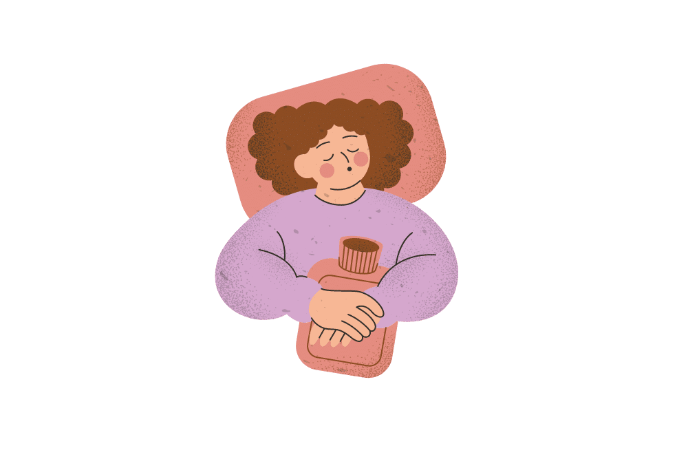 Woman with hot water bottle.
